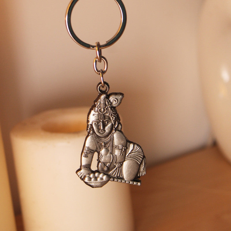 Rare Bronze Lord Krishna kanha Keychain Hindu Deity Protectio