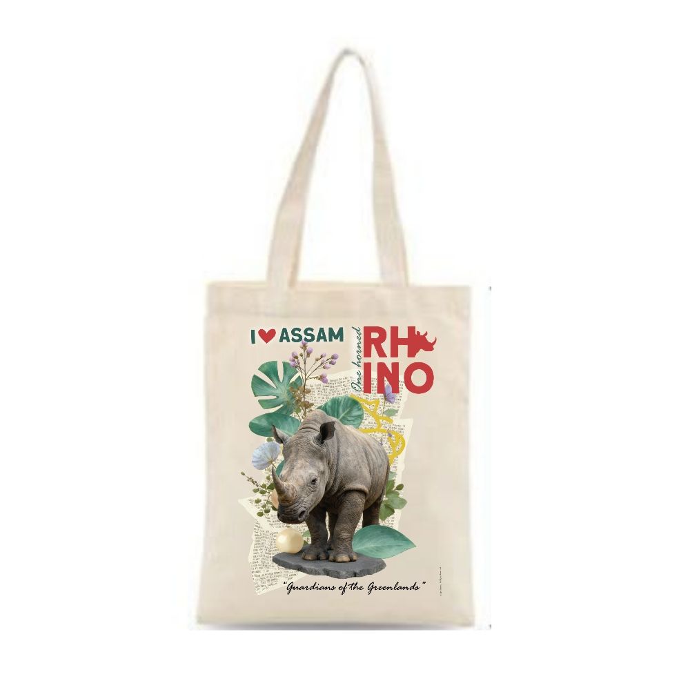 I Love Assam Rhino Printed Cotton Tote Bag Souvenir Gift