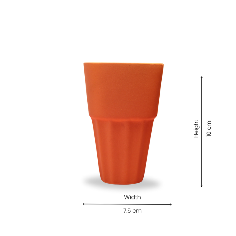 Rustic Terracotta Ceramic Cups with Fluted Design. Set of 2