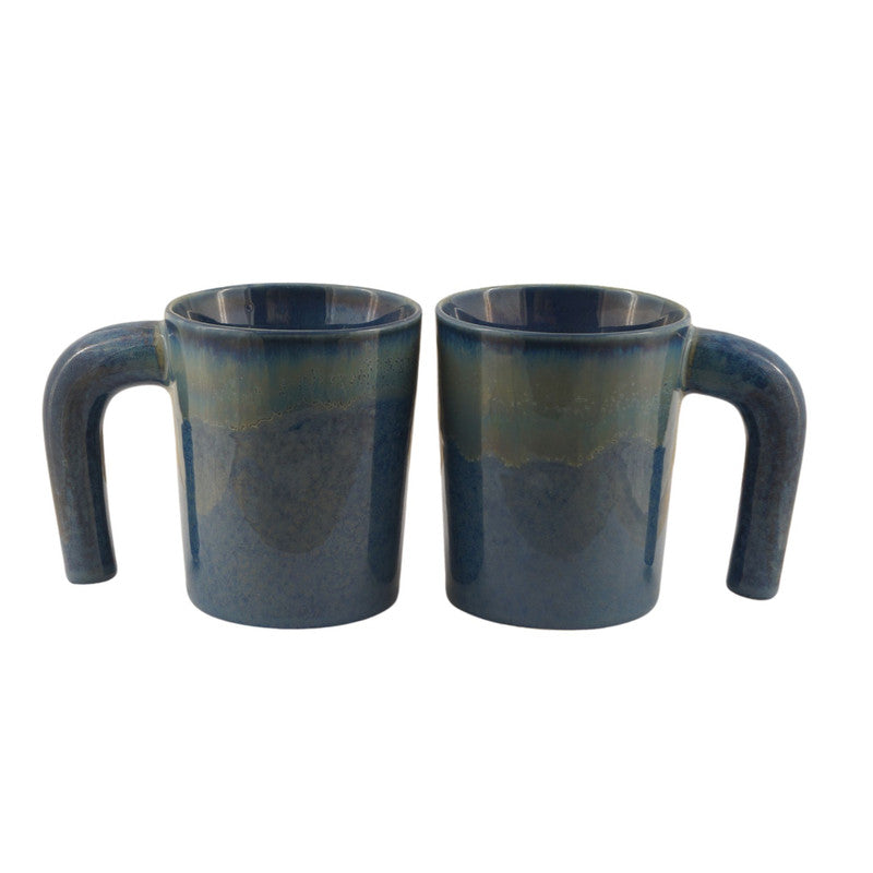 Blue Serenity: Ceramic Milk Mug Duo for Two (Set of 1)