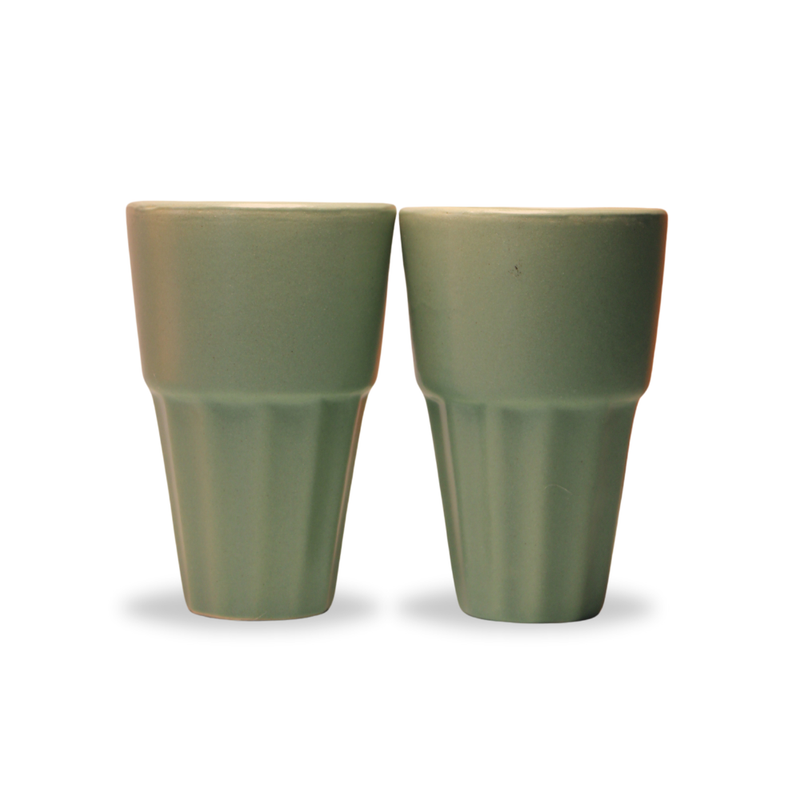 Modern Green Ceramic Espresso Cups with Fluted Design.