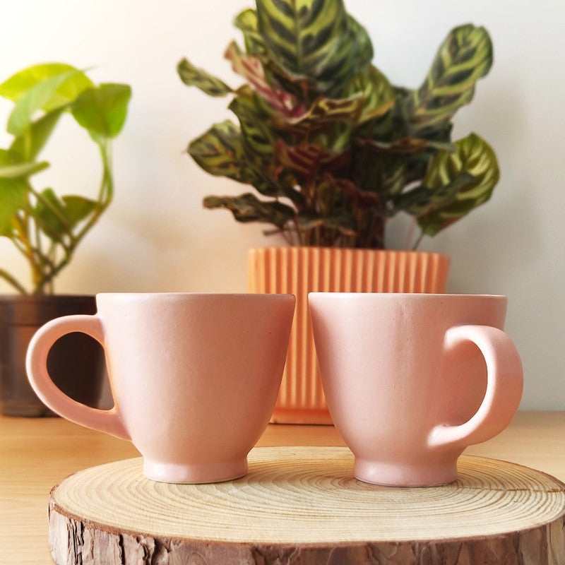 "Soft Pink Ceramic Coffee Cups with Handles"