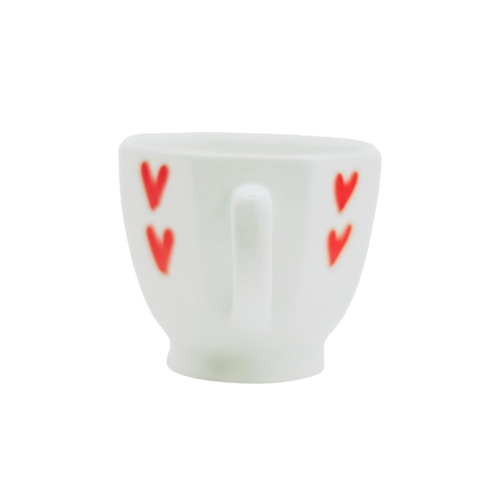 Handcrafted Octagon Ceramic Mugs with Red Hearts, Pack of 1