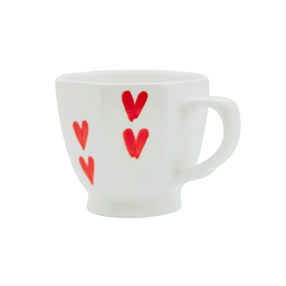 Handcrafted Octagon Ceramic Mugs with Red Hearts, Pack of 1