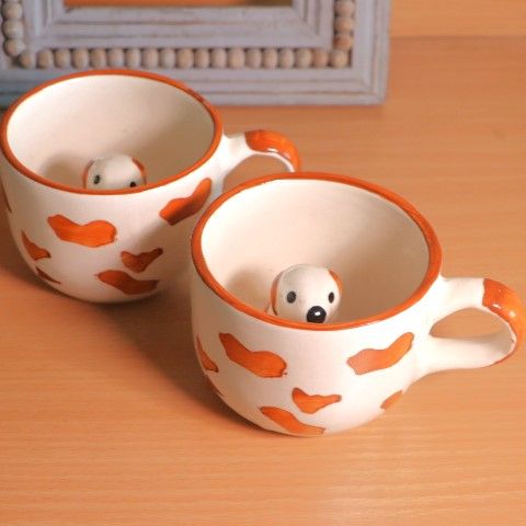Cute Dog Ceramic Coffee Mugs | Handcrafted Animal Cups Set of 2