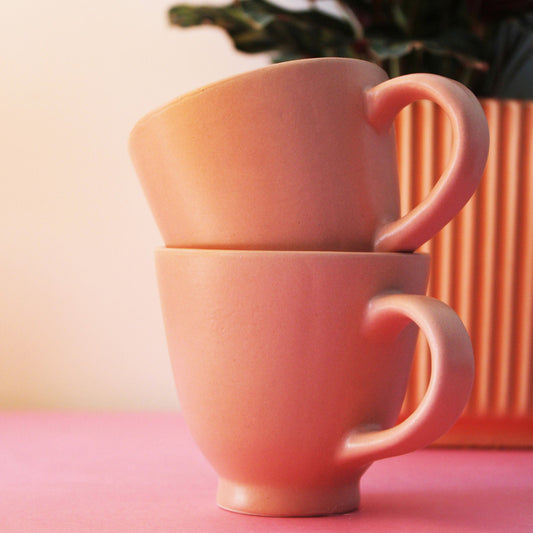 "Soft Pink Ceramic Coffee Cups with Handles"
