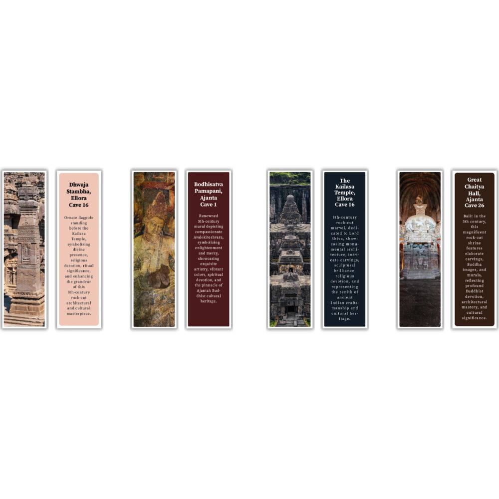 Ellora Ajanta Caves Maharashtra Heritage Travel Souvenir Bookmark Set