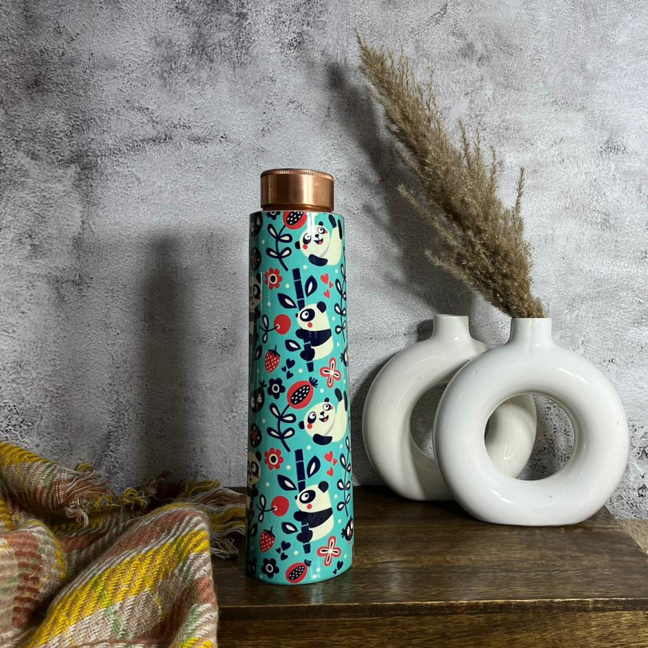 Antique Panda Printed Copper Bottle