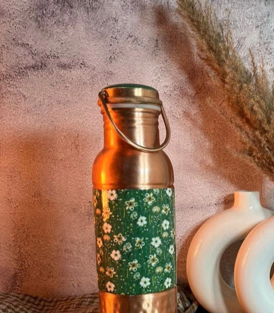 Green Flowers Printed Copper Bottle