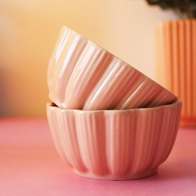 "Elegant Pink Fluted Ceramic Bowls"