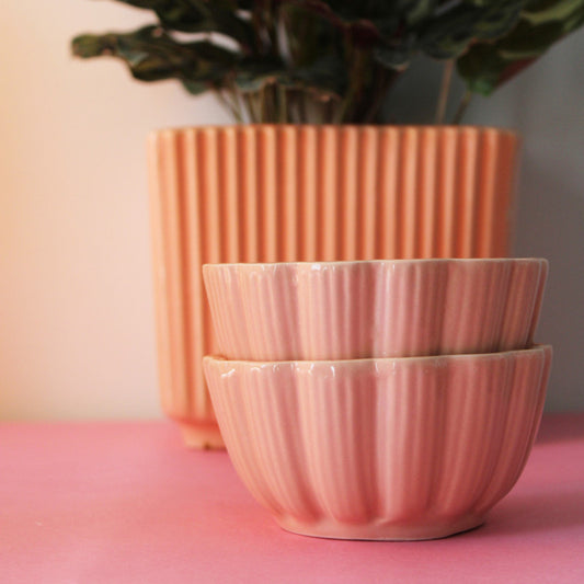 "Elegant Pink Fluted Ceramic Bowls" Set Of 1