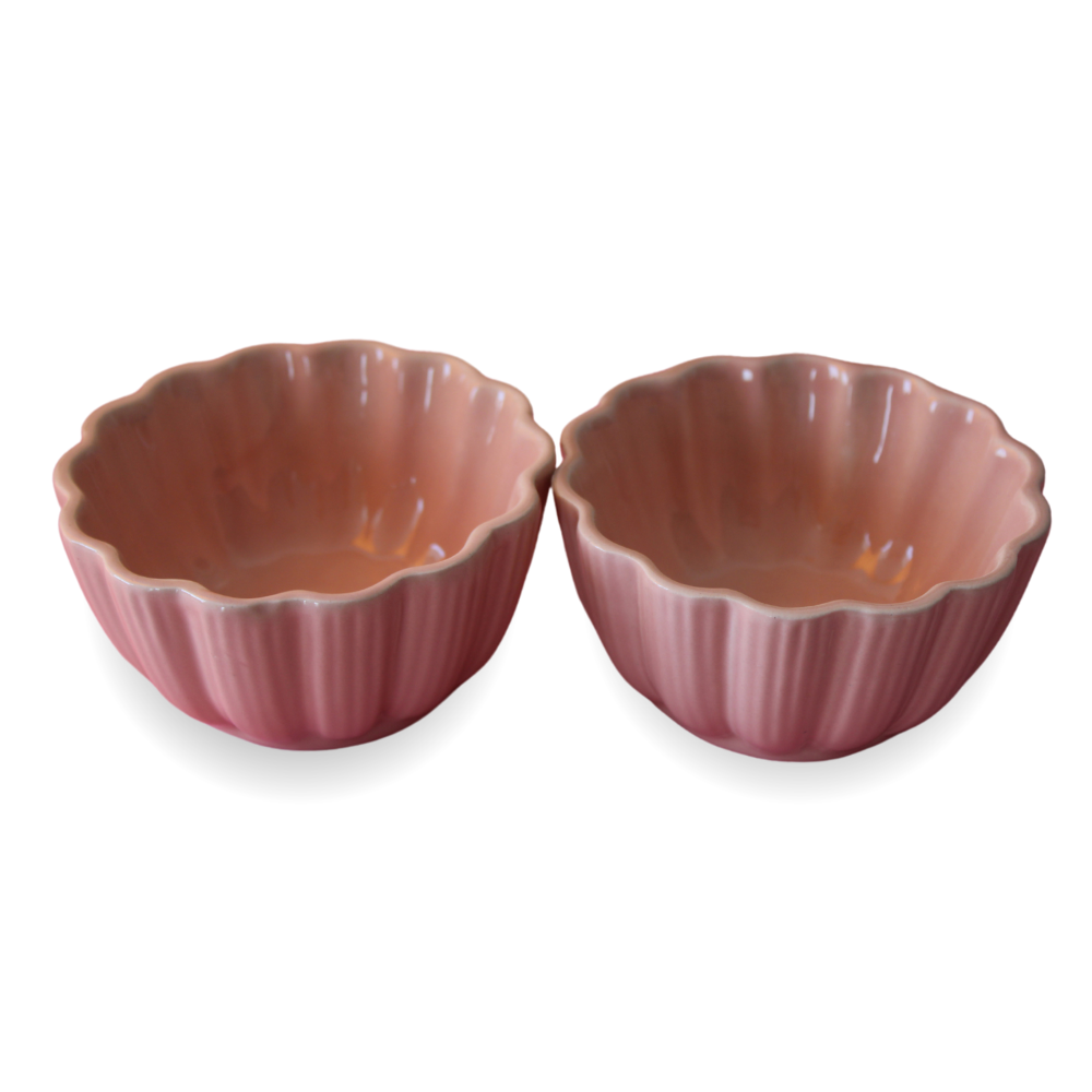 "Elegant Pink Fluted Ceramic Bowls"