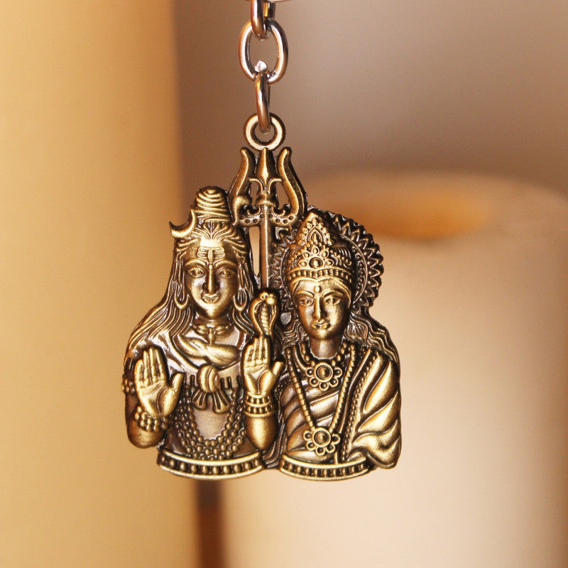 Rare Bronze Lord Shiva and Parvati Keychain Hindu Deity Prote