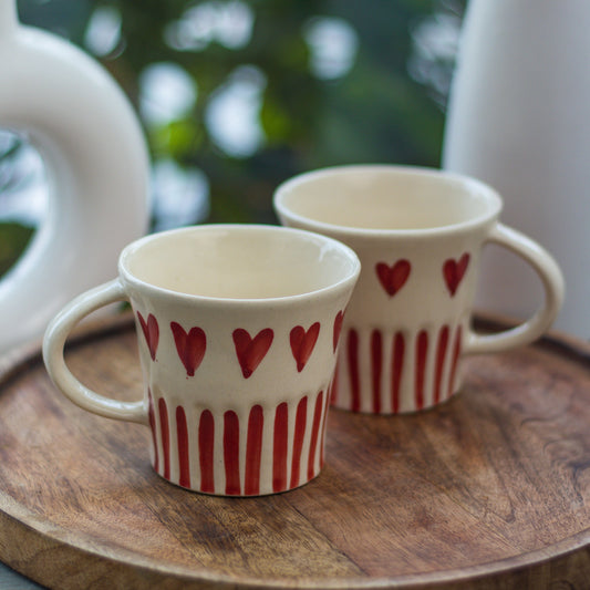 Handcrafted Ceramic Mugs with Red Heart Design, Set of 1
