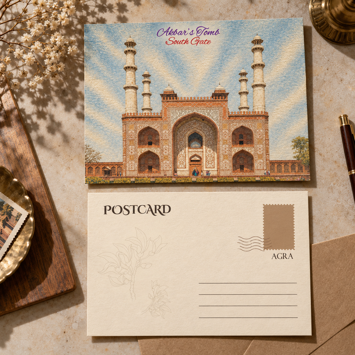 Akbar's Tomb Agra South Gate Heritage Postcard