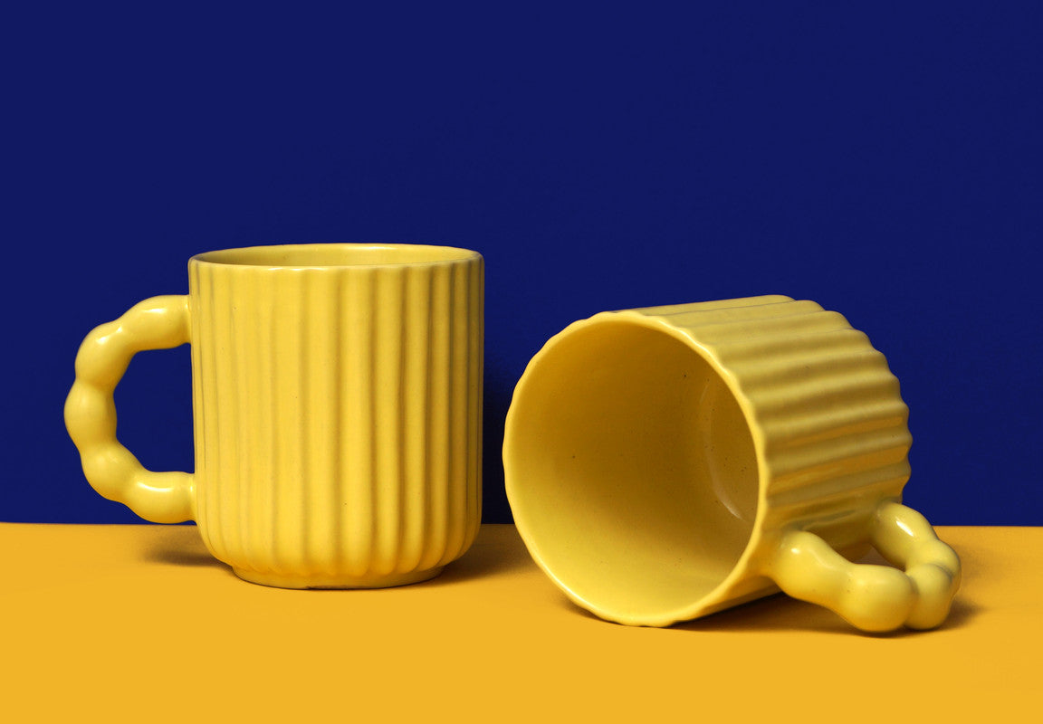 Yellow Oasis: Ceramic Coffee Mug Duo for Two (Set of 2)