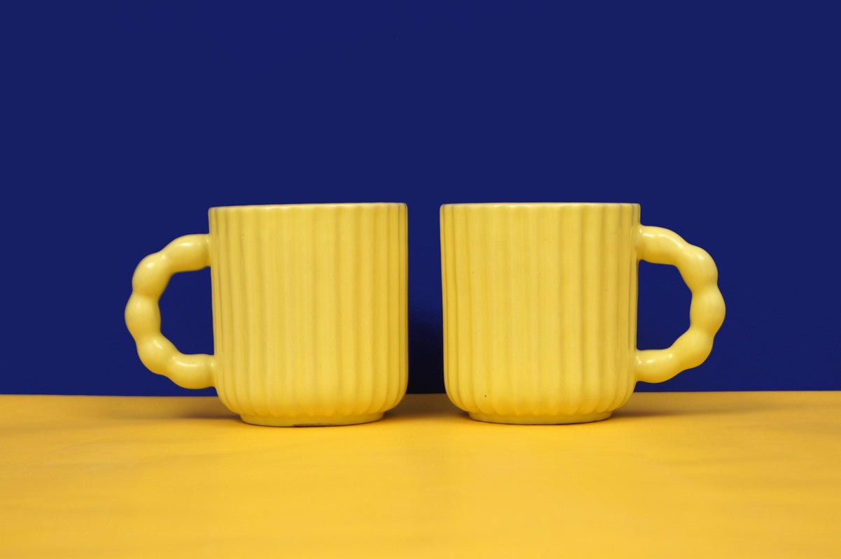 Yellow Oasis: Ceramic Coffee Mug Duo for Two (Set of 2)