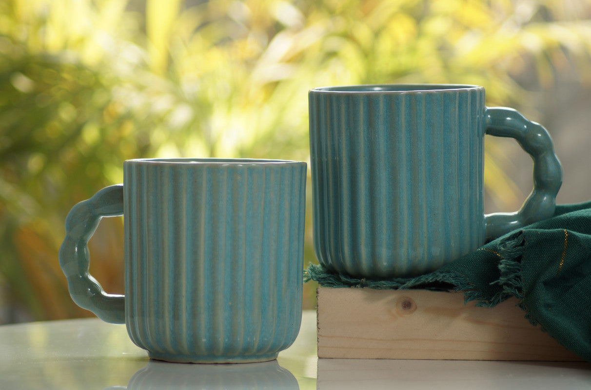 Sky Serenity: Ceramic Coffee Mugs in Sky Blue (Set of 2)