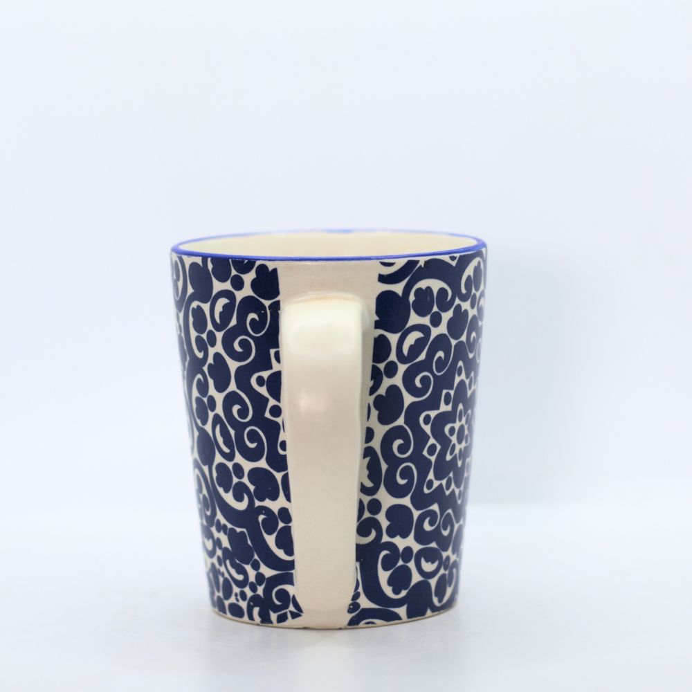 Handcrafted Ceramic Coffee Mugs Set of -2 Blue Floral Pattern
