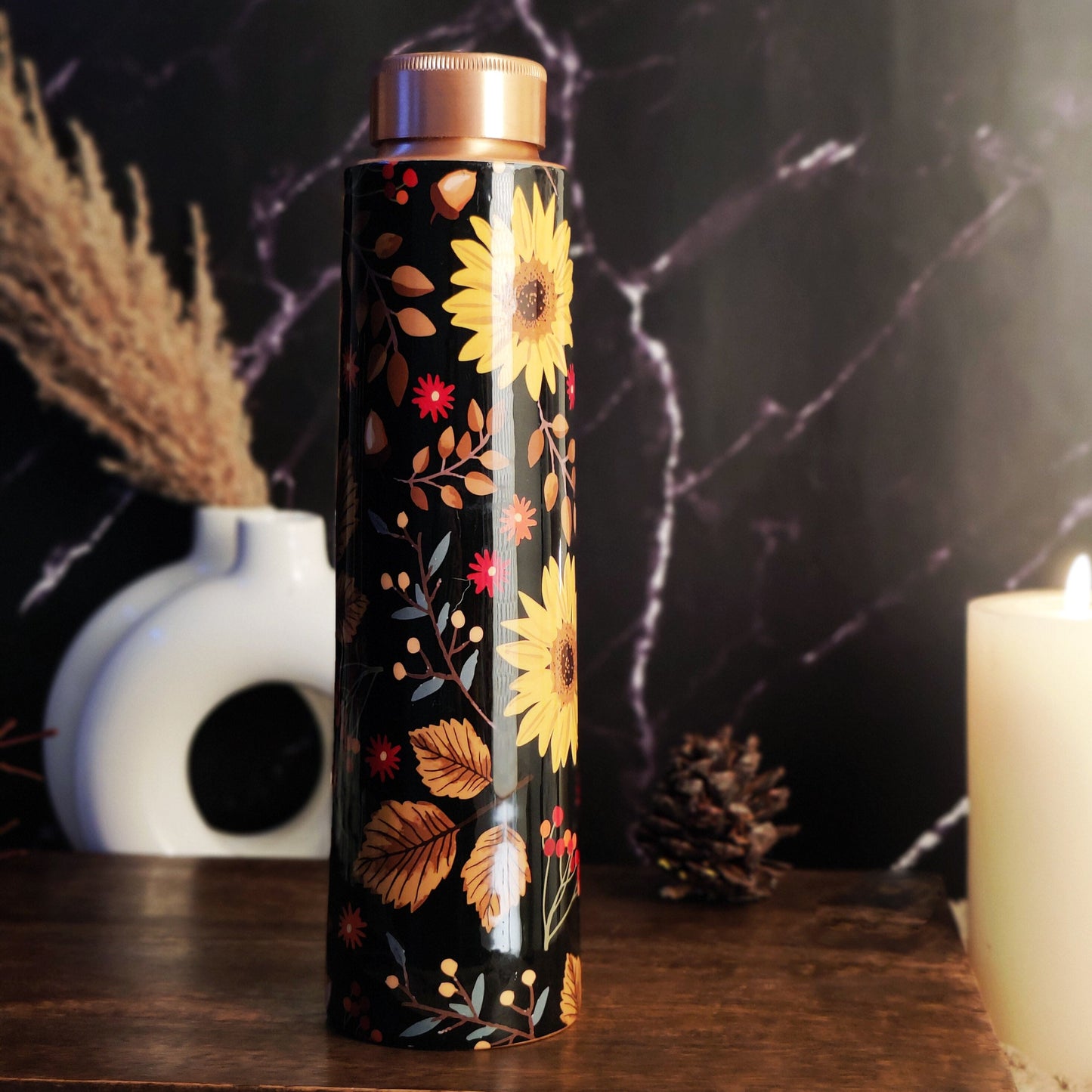 Sun Flower Print Copper Bottle