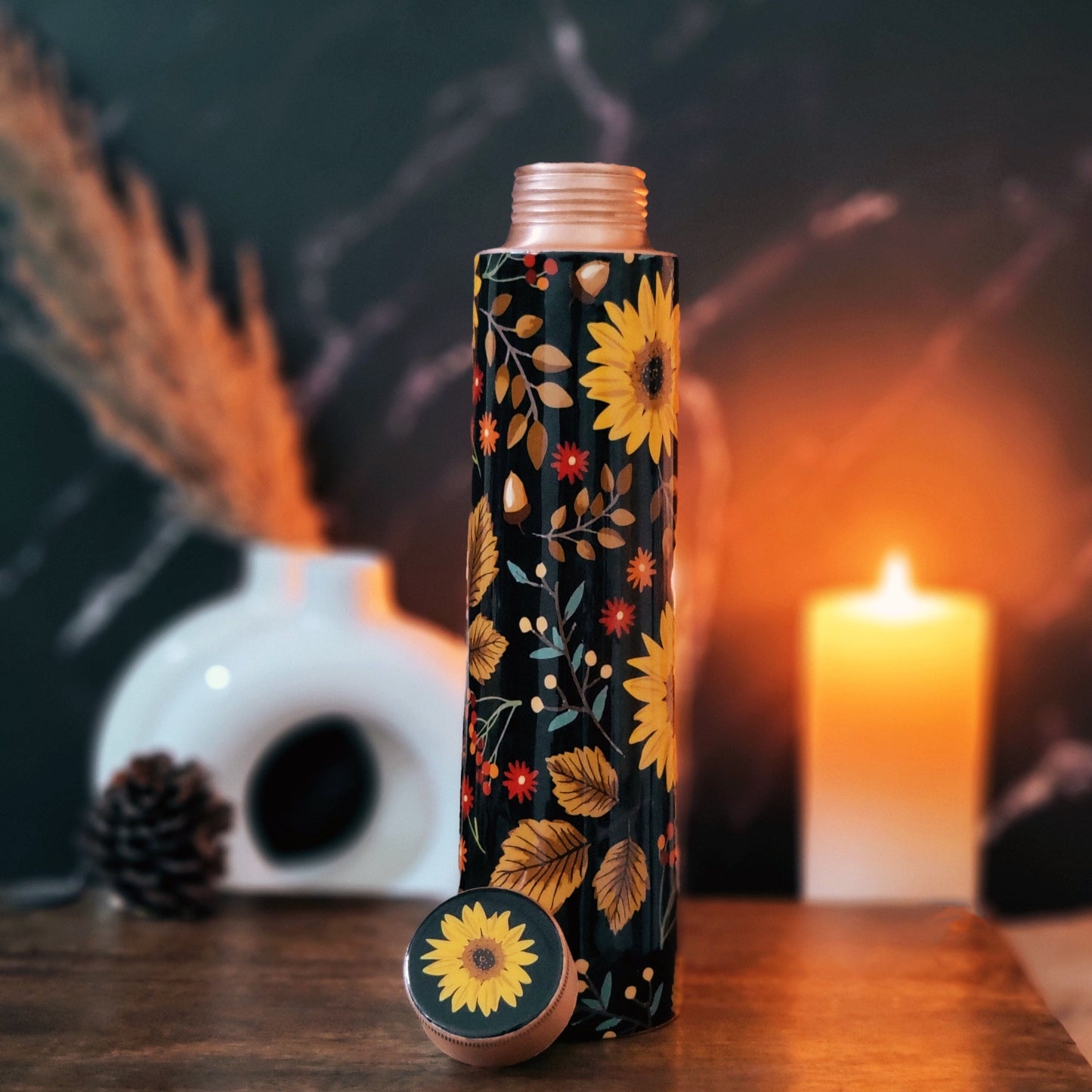 Sun Flower Print Copper Bottle