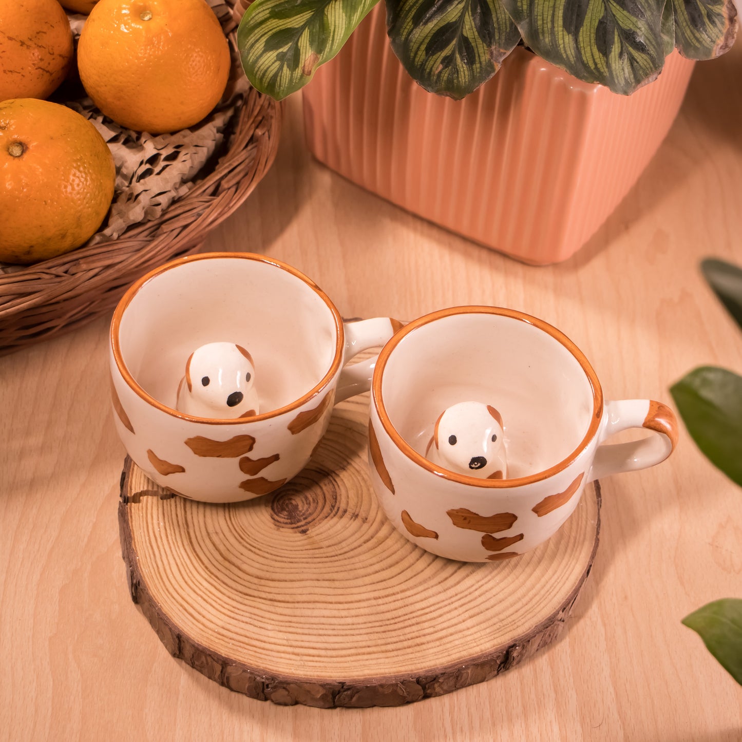 Cute Dog Ceramic Coffee Mugs | Handcrafted Animal Cups Set of 2