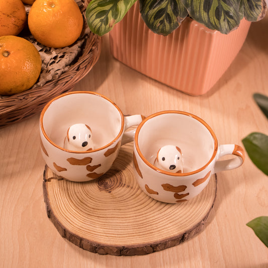 Cute Dog Ceramic Coffee Mugs | Handcrafted Animal Cups Set of 2