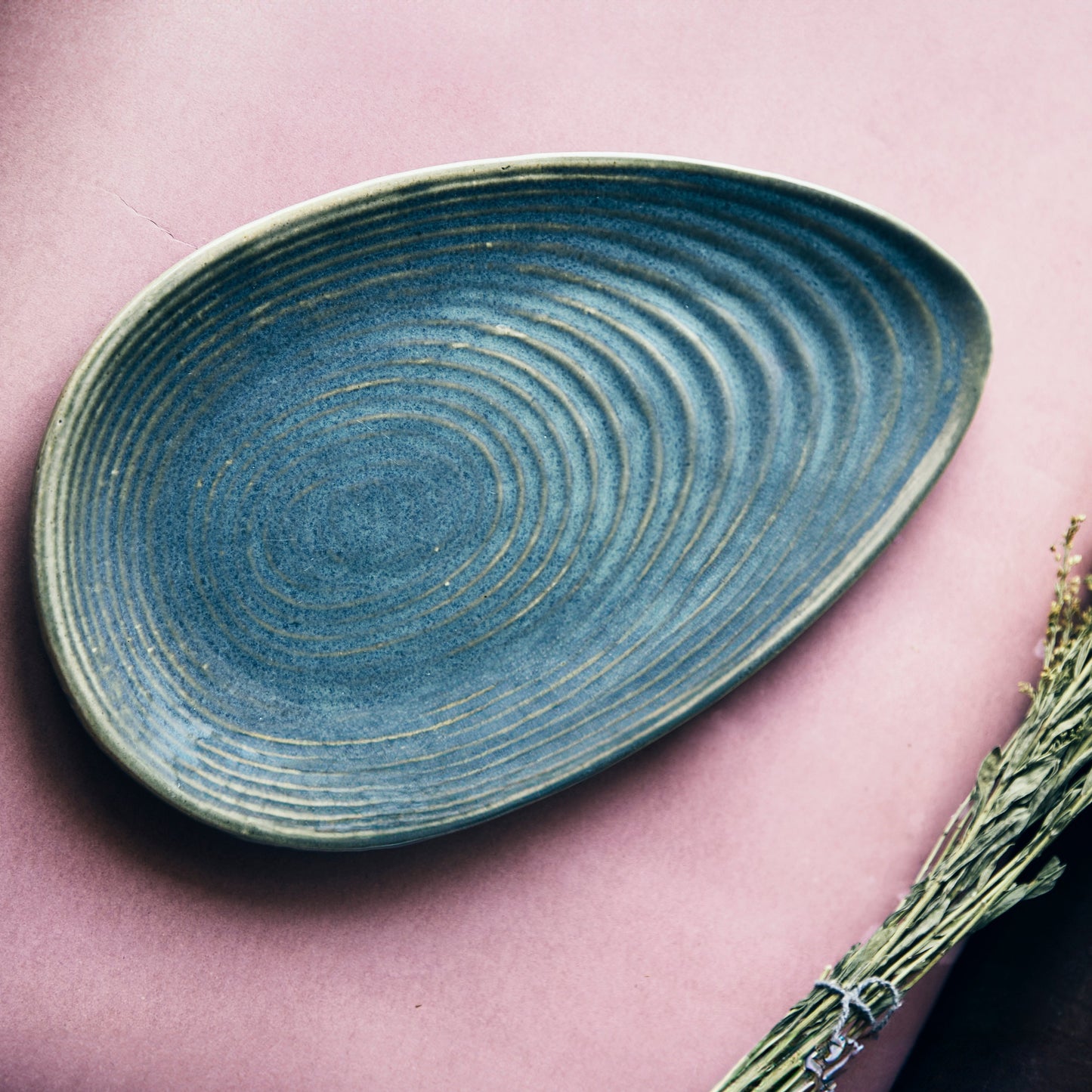 Almond Shaped Green Ceramic Serving Platter