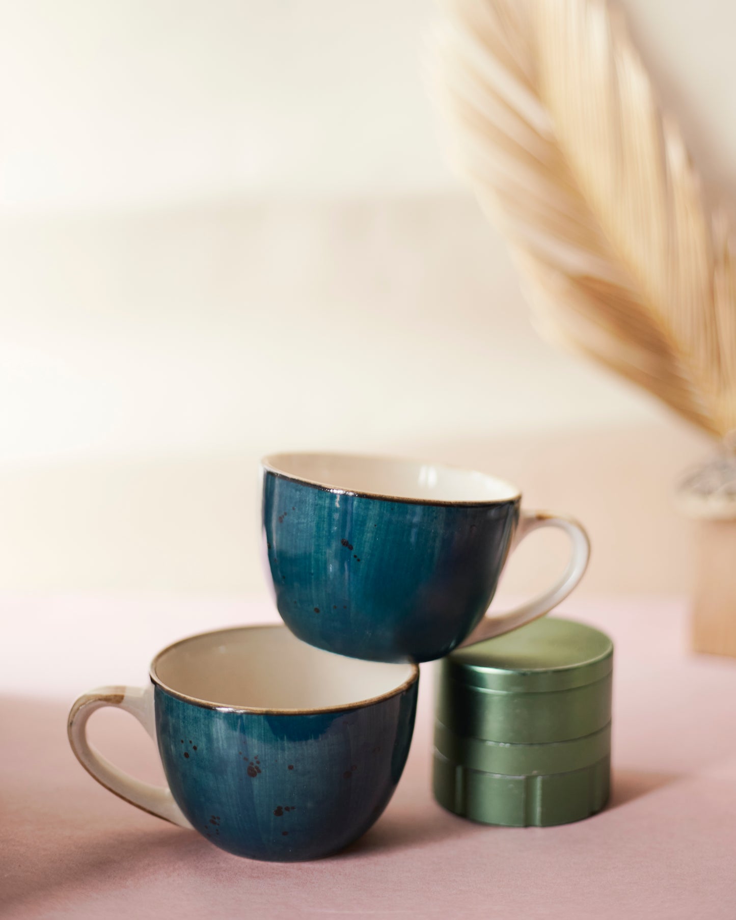 Aqua Elegance: Ceramic Aqua Colored Tea Cups(Set of 2)