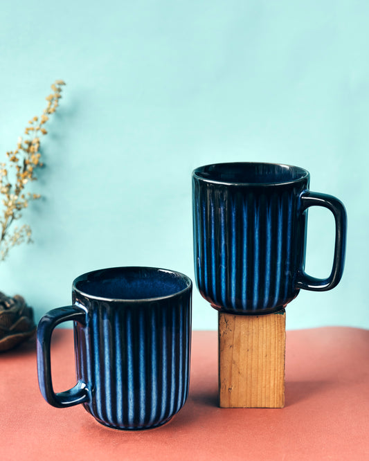 Nautical Elegance: Navy Blue Coffee Mugs (Set of 2)