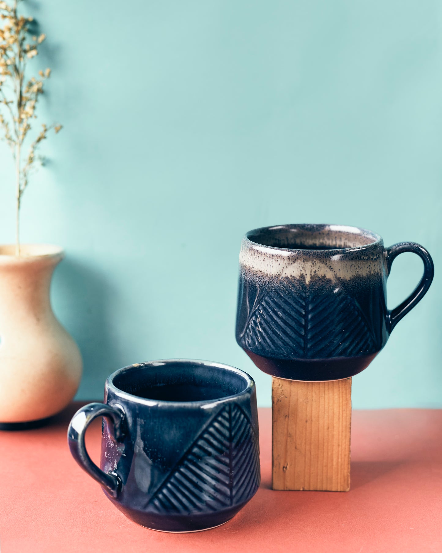 Arctic Navy Duo: Frosty Navy Blue Coffee Mugs ( Set of 2 )