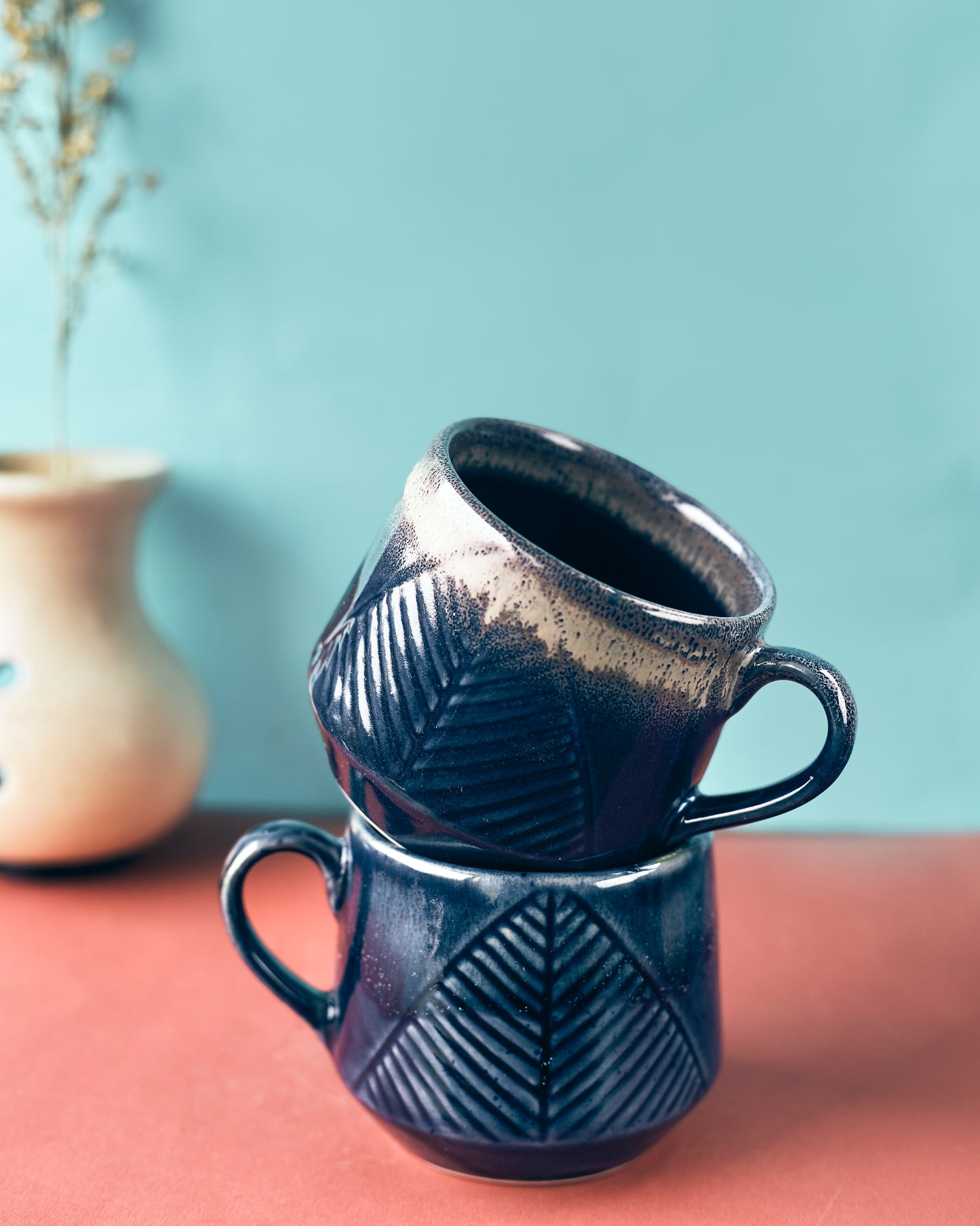 Arctic Navy Duo: Frosty Navy Blue Coffee Mugs ( Set of 2 )