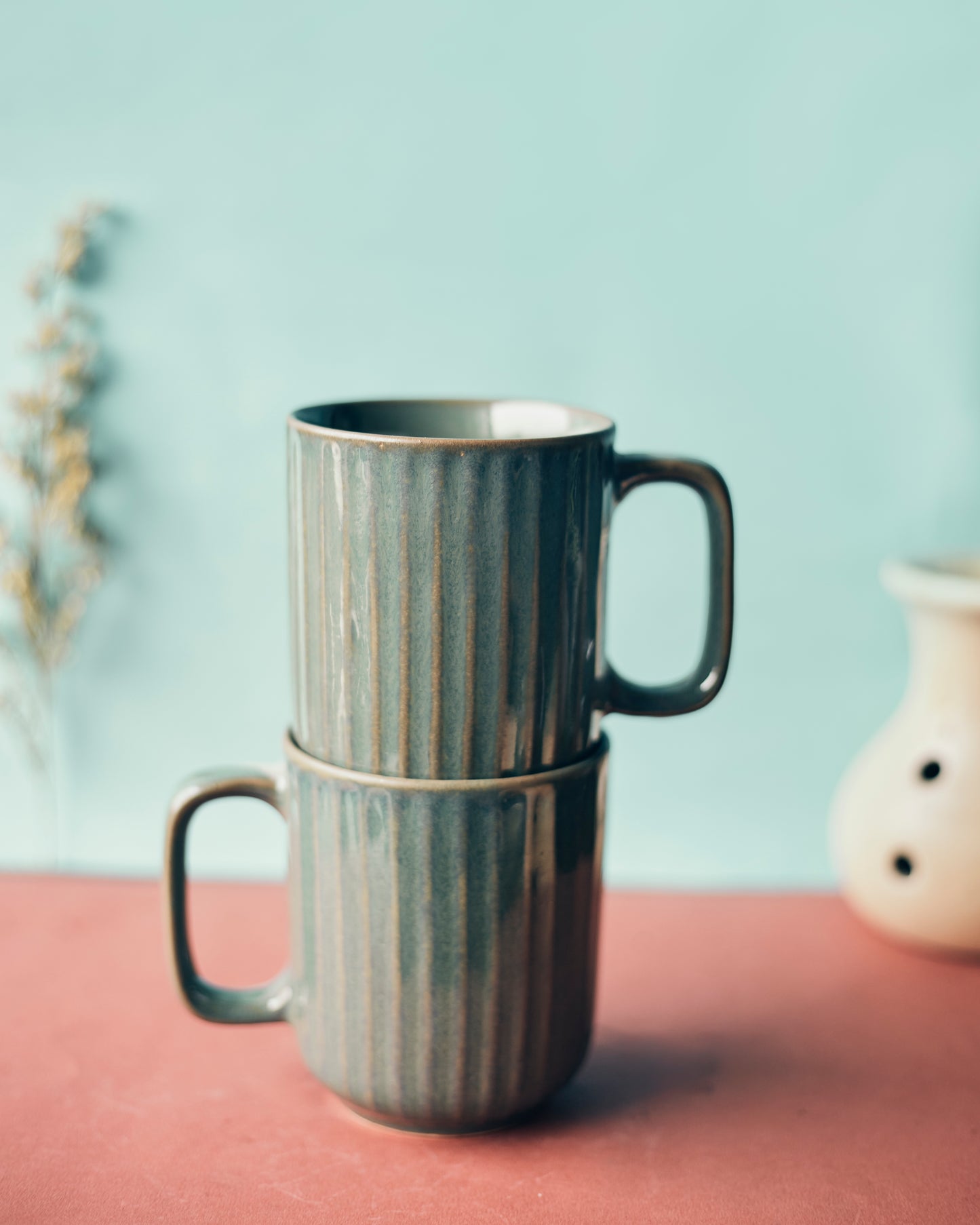 Olive Essence: Set of 2 Ceramic Olive Color Coffee Mugs