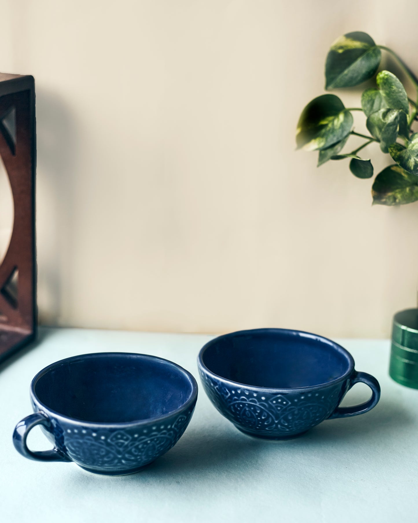 Cerulean Elegance: Blue-Colored Soup Bowls (Set of 2)