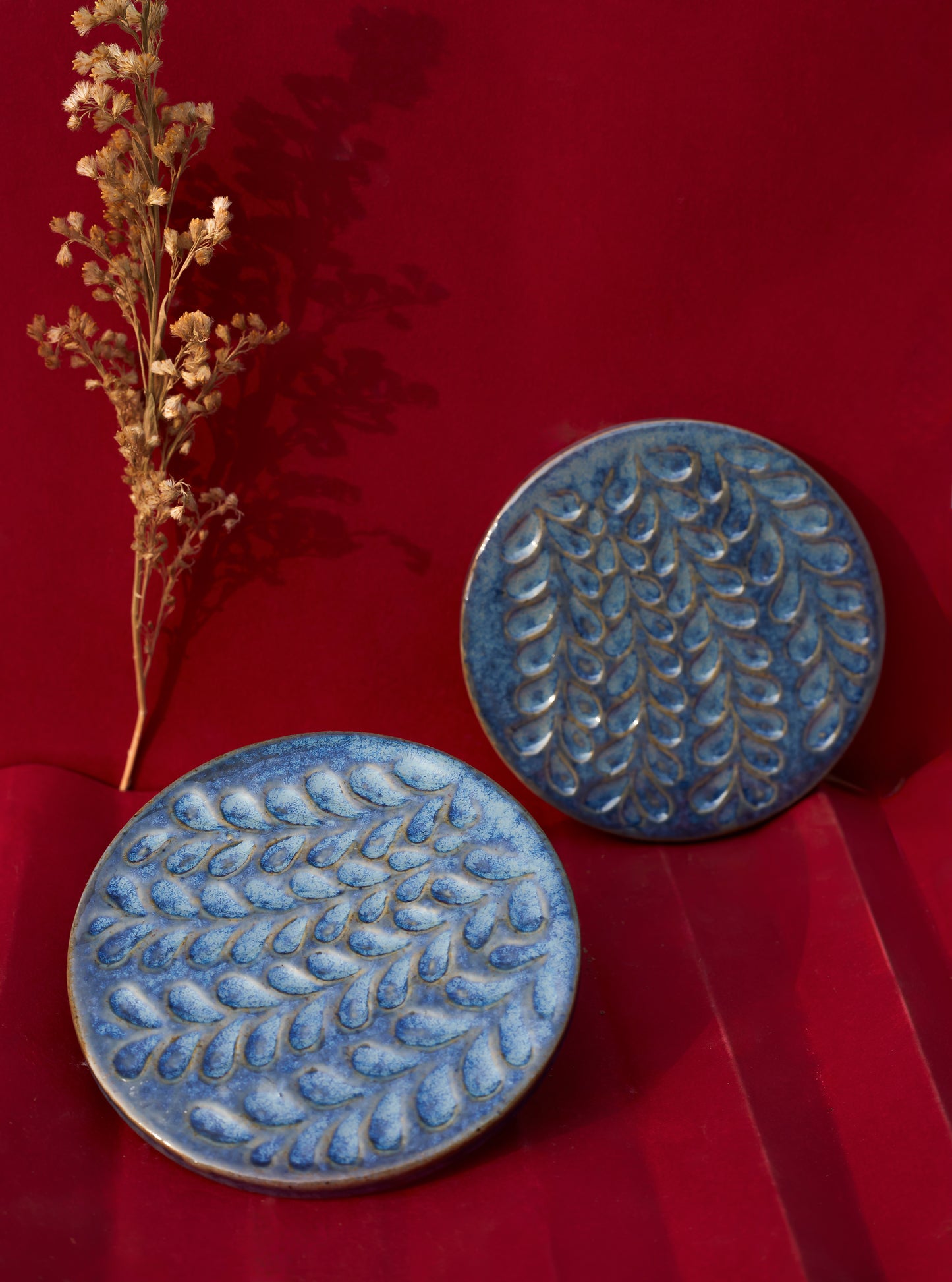 Cerulean Harvest: Blue Wheat Coaster Set (Set of 2)