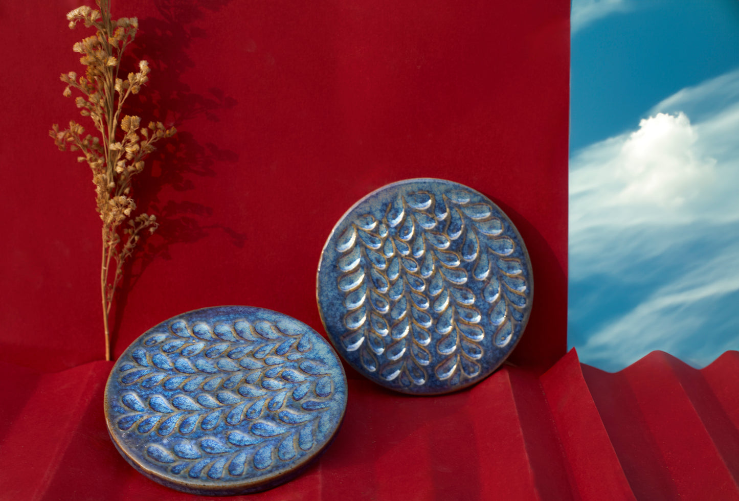 Cerulean Harvest: Blue Wheat Coaster Set (Set of 2)