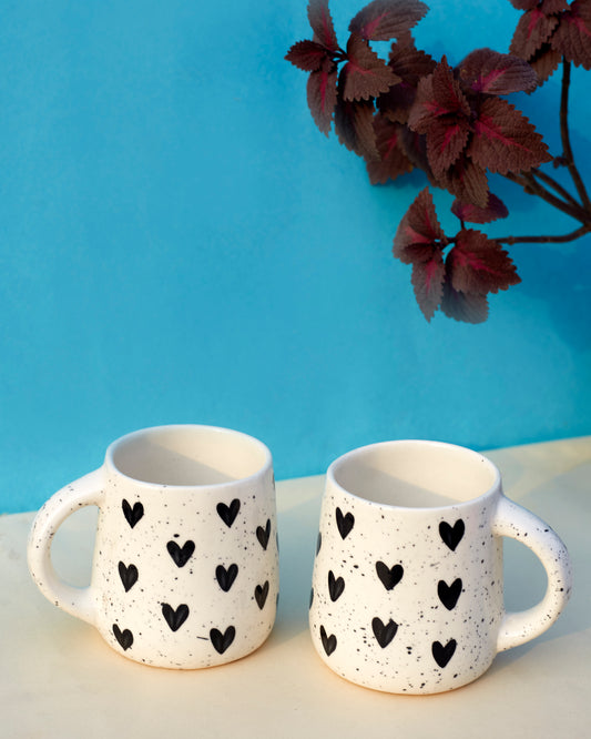 Heartfelt Sips: Set of 2 Black Ceramic Coffee Mug