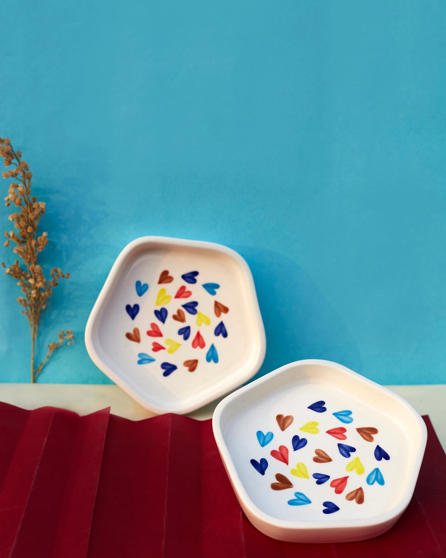 Heartfelt Elegance: Set of 2 Ceramic Heart-Painted Small Plates