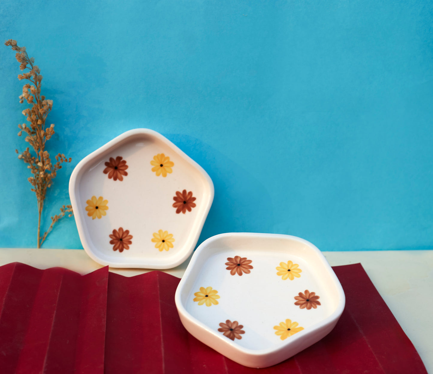 Sunny Blooms: Set of 2 Sunflower-Painted Small Plates