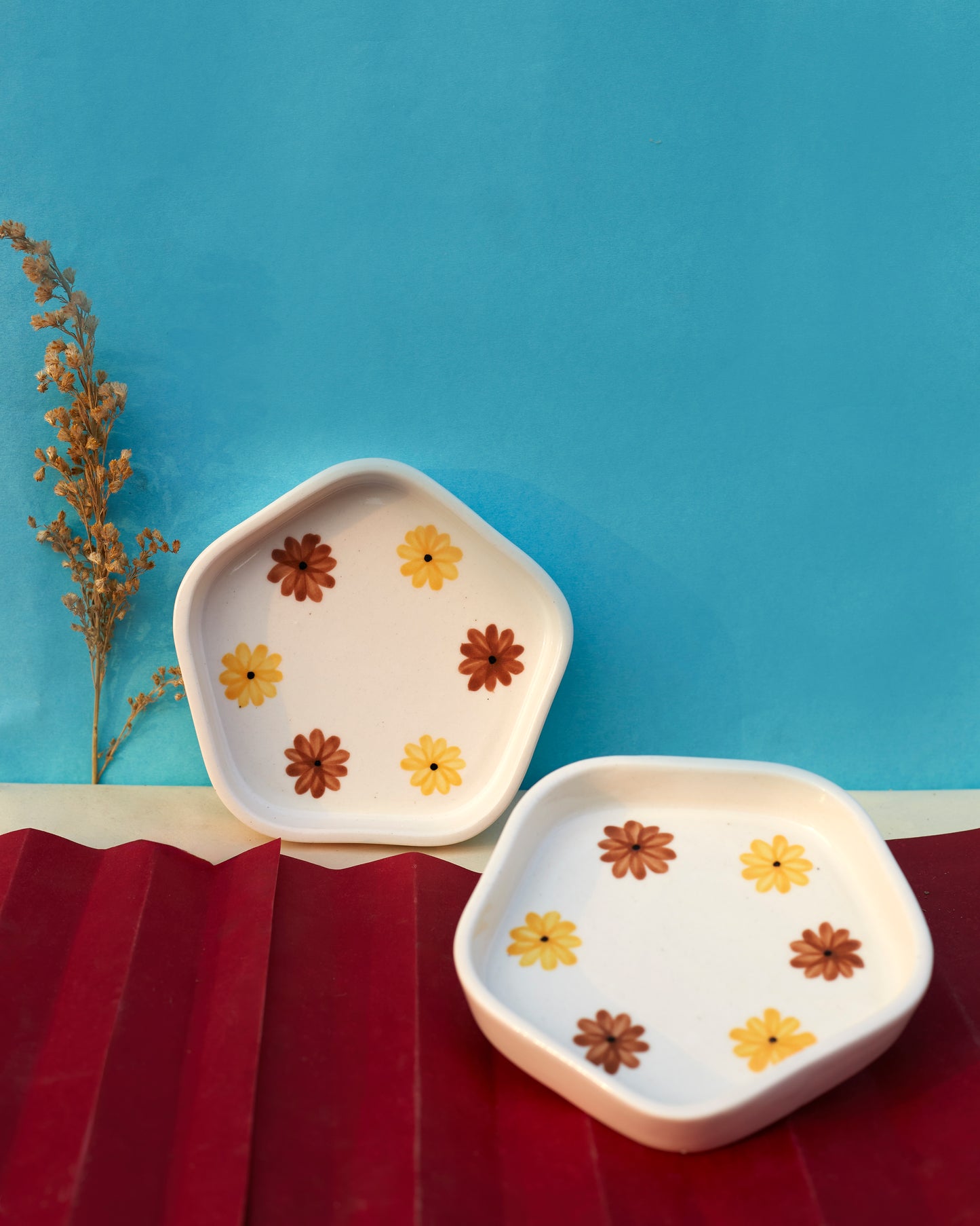 Sunny Blooms: Set of 2 Sunflower-Painted Small Plates