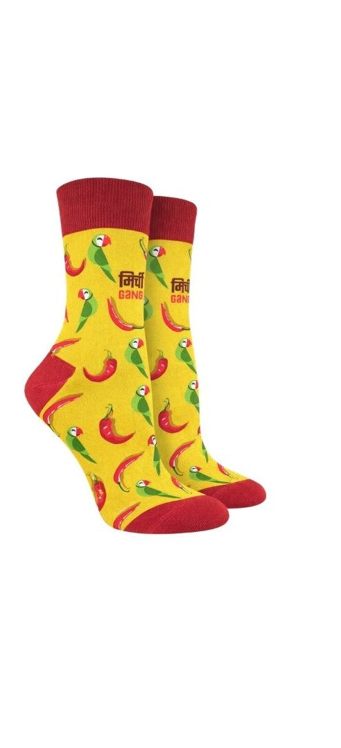 Mirchi Gang Parrot Print Crew Socks – Funky Yellow Statement Socks