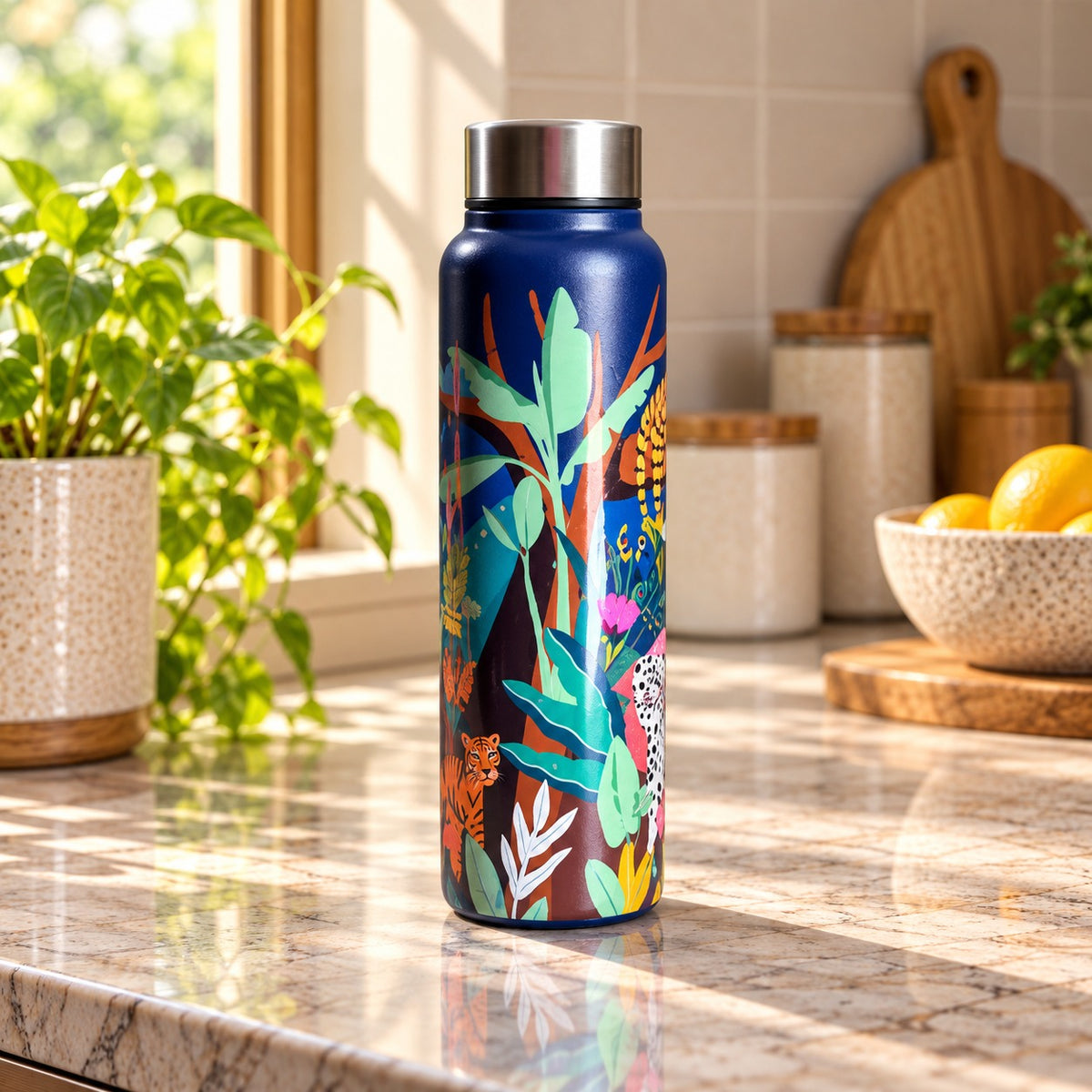Floral Jungle Print Steel Water Bottle