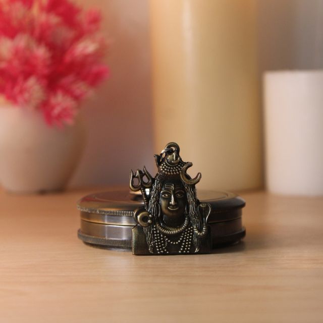 Rare Bronze Lord Shiv Keychain Hindu Deity Protection Amulet