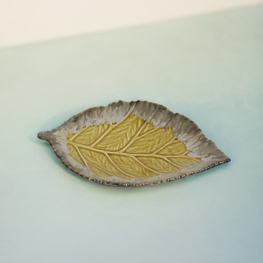 Brown Leaf Shaped Handmade Ceramic Platter