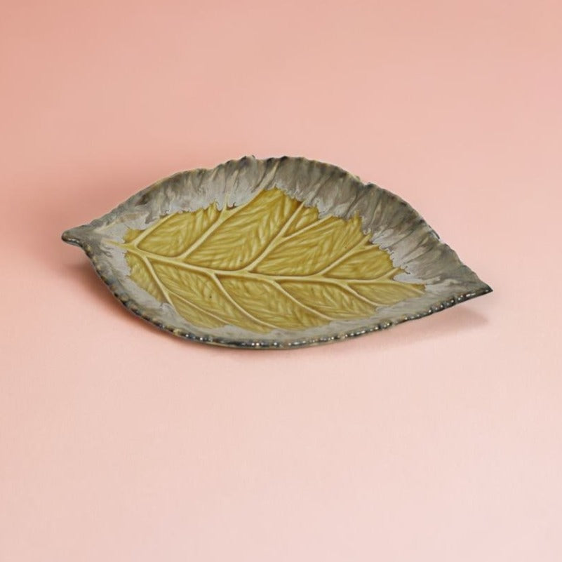 Brown Leaf Shaped Handmade Ceramic Platter