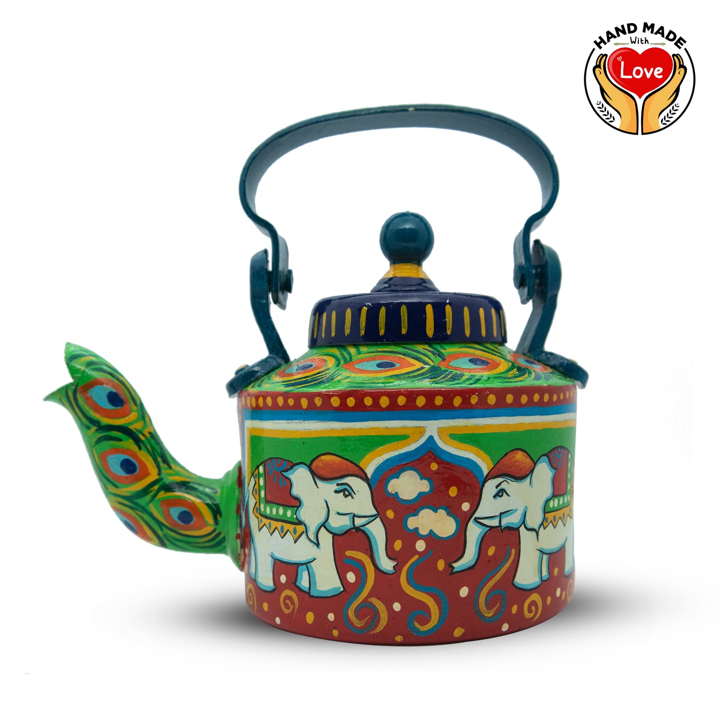 Royal Elephants Theme Handpainted Terracotta Kettle