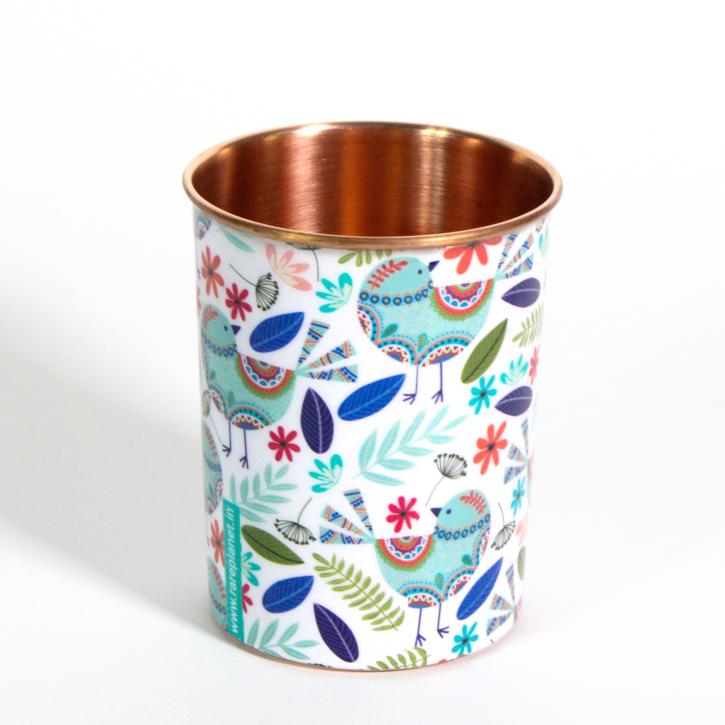 'Beautiful White Birds' Printed Copper Glass (Set of Two)