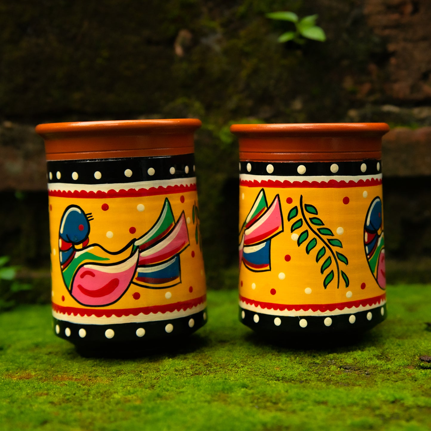 'Sparrow Arounding' Hand Painted Terracotta Kulhad