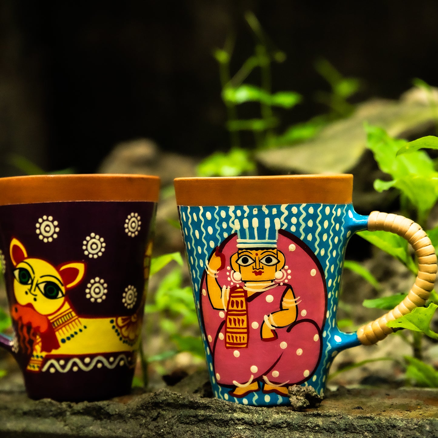 Cat Mug- 'Meowing Our Way' Woman Mug- 'Wowman- Hand Painted Terracotta Coffee Mug