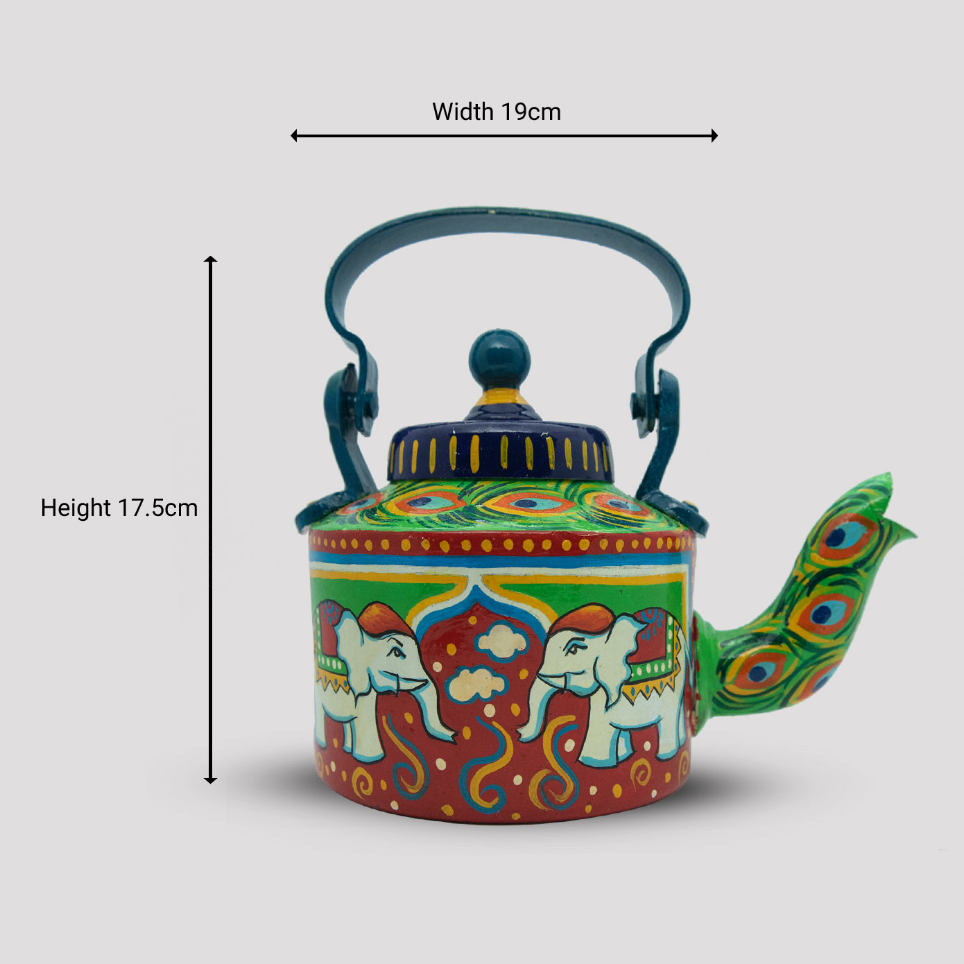 Royal Elephants Theme Handpainted Terracotta Kettle